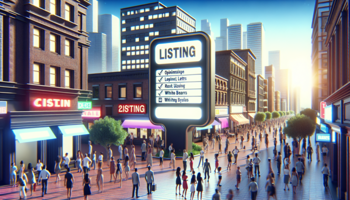 A vibrant city street featuring an optimized Google My Business sign that attracts customers.