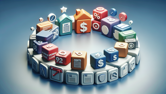 Debt Consolidation or Negotiate with Creditors: Effective Strategies | DCL A financial chart displaying various types of debt consolidation loans, secured and unsecured, with different colors indicating interest rates and risks.