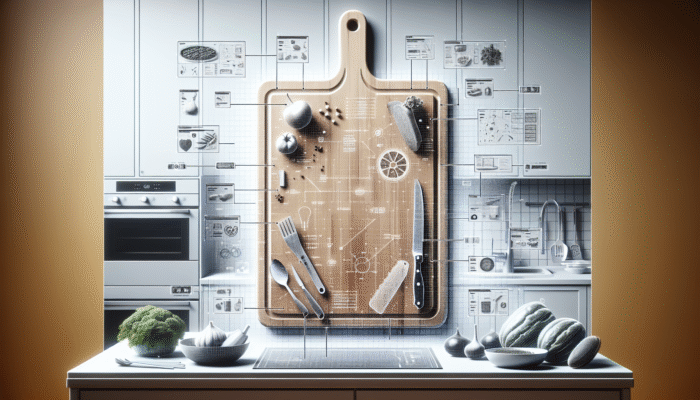 A durable, eco-friendly cutting board in a modern kitchen, illustrating sustainability and minimal waste.